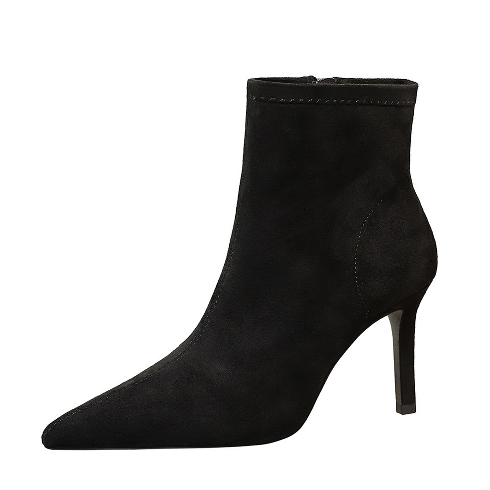 8298-1 style classic temperament pointed thin heel high-heeled short boots for women suede side zipper fashion slim boots