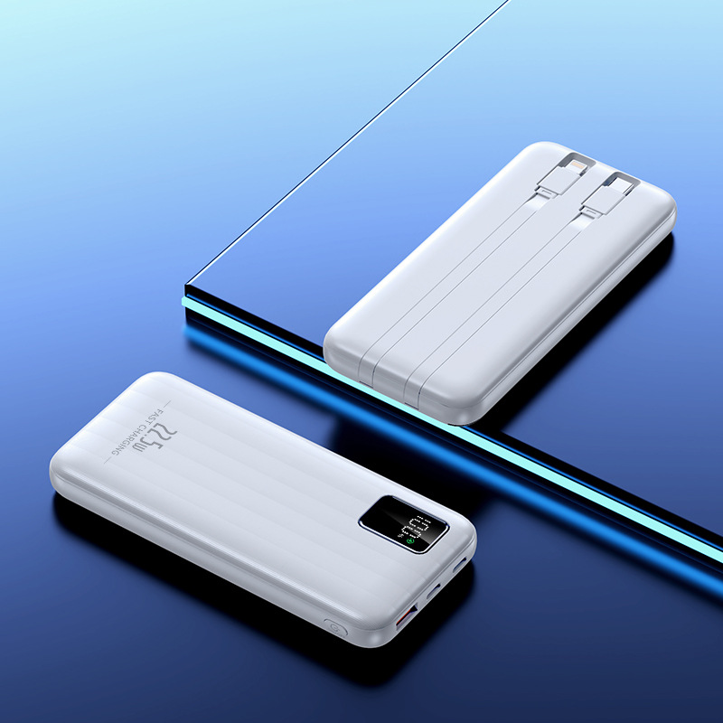 Producto popular transfronterizo: batería externa de gran capacidad de 50000 mAh con cable integrado, fuente de alimentación móvil de 22.5 W, regalo con logo impreso.