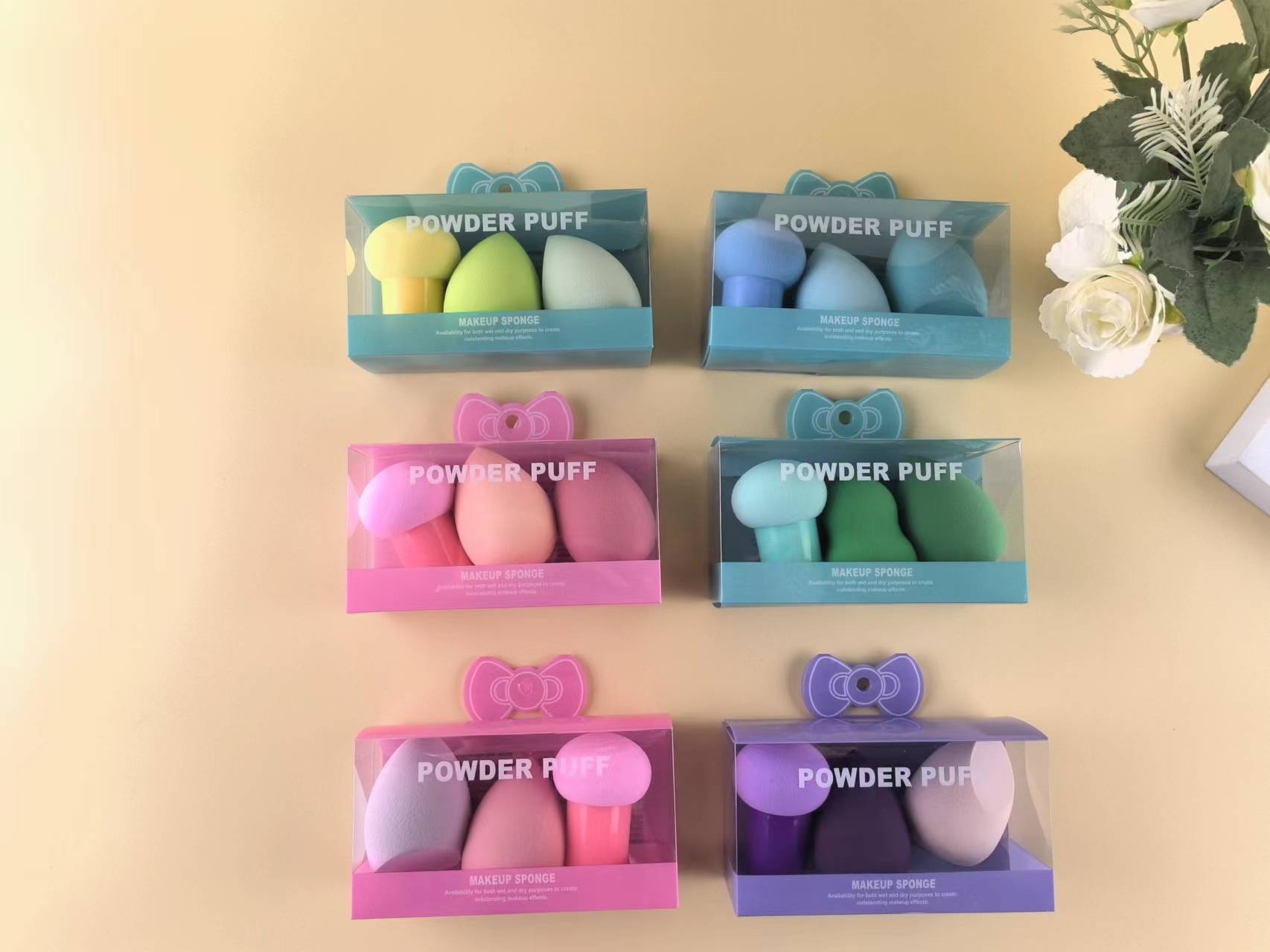 Maquillaje de belleza transfronterizo al por mayor, huevo de maquillaje, maquillaje de doble uso, maquillaje de doble uso húmedo y seco, conjunto de calabaza de corte oblicuo con gotas de agua