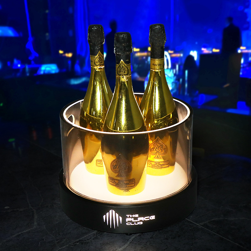 Glowing Round Ice Bucket with LED Double Layers Acrylic Champagne Bucket Beer Ice Pellet Bucket KTV Bar Bucket