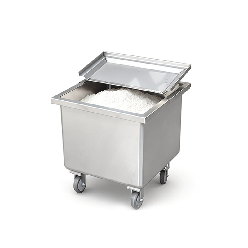 Carro de harina de acero inoxidable comedor con cubierta de arroz cilindro de ingredientes carro de almacenamiento móvil con ruedas carro de almacenamiento móvil