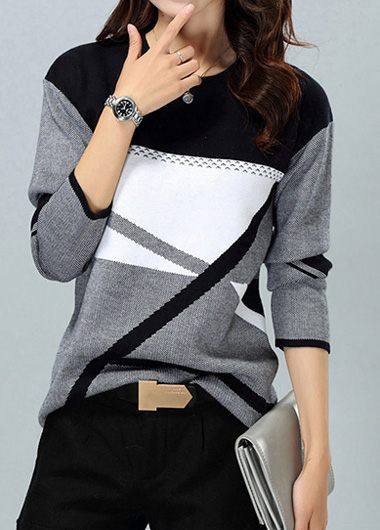 Ropa de mujer transfronteriza europea y americana compatible con varias plataformas, nueva camiseta de manga larga con cuello redondo y estampado de posicionamiento en contraste