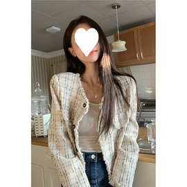 春季2025新款气质复古小香风短款法式毛边长袖外套开衫上衣女chic