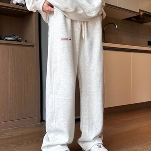 White gray casual pants women's 2023 autumn American retro sports sweatpants trendy brand drape loose straight pants