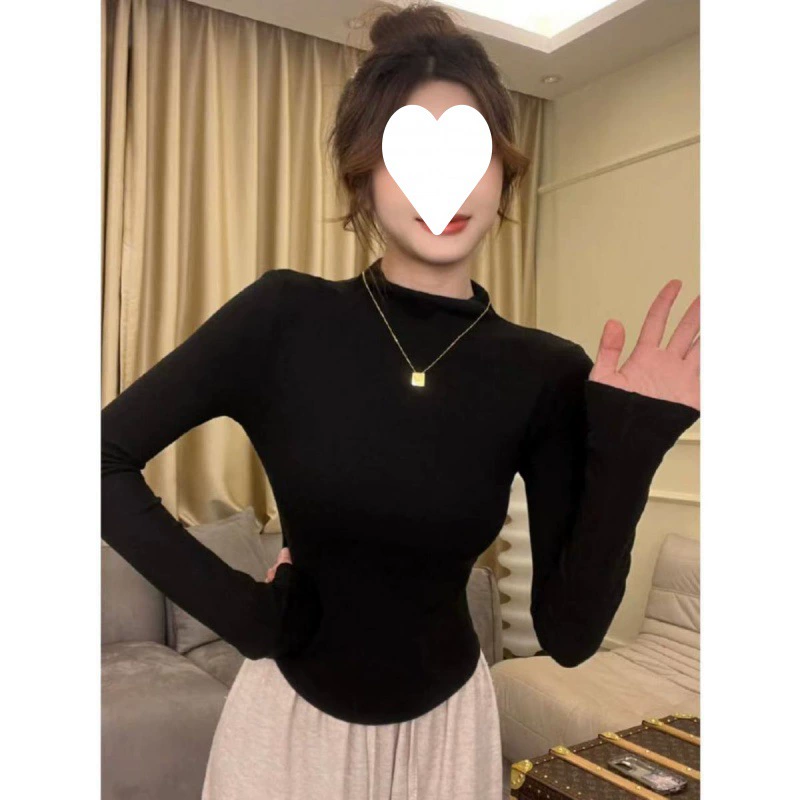 Простая приталенная маленькая Облегающая водолазка с коротким бархатным низом в стиле чистого желания, футболка с длинным рукавом