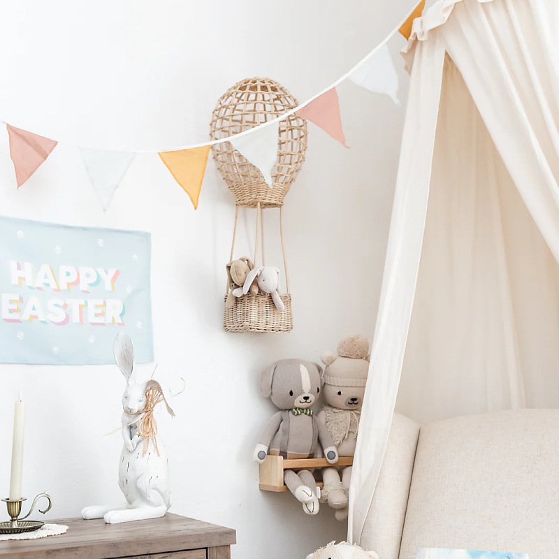 Viento pastoral tejido a mano día de San Valentín sala de niños tela de caña pared cesto de flores de globos calientes cesto decorativo