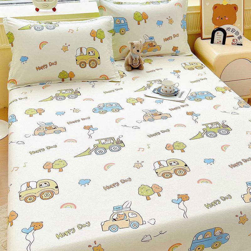 Algodón 100% algodón sábana de una pieza niña linda funda de cama de dibujos animados gruesa funda de almohada de tres piezas conejo