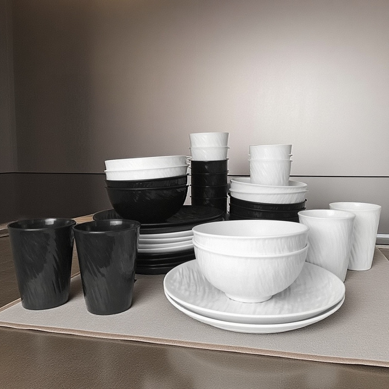 Cross-Border Amazon Dishes, Plates and Cups Set, Outdoor Travel Tableware Set, 16-Piece Set, 24-Piece Set, 32-Piece Set