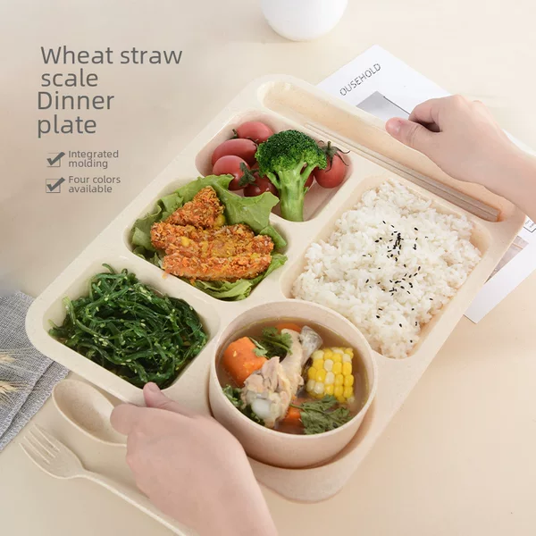 Wheat Straw Split Dinner Plate Set Kindergarten Lunch Plate School Company Canteen Restaurant Special Children's Dinner Plate