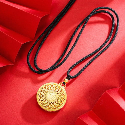 Eight Treasure Lotus Compass Pendant Gold-plated Brass Necklace Hollow Fortune Character Round Pendant Knitted Jewelry Wholesale