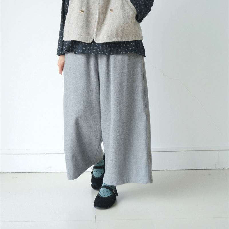 Ridan Mori style expensive brand autumn and winter all-match solid color straight leg trim type lined woolen wide leg pants 4 colors