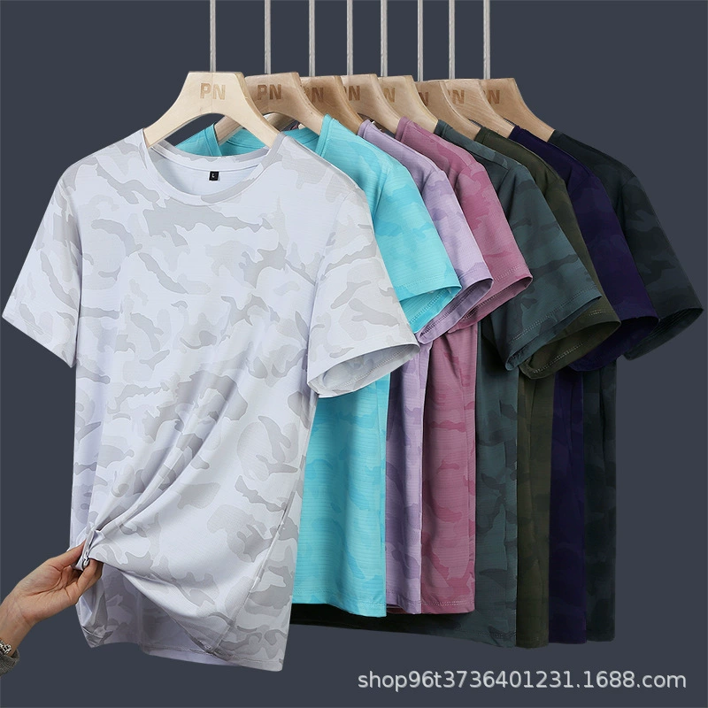 Футболка с коротким рукавом Ice Silk, пара, летняя Горячая, больших размеров, камуфляжная Мужская и женская, быстросохнущая, Тонкая Повседневная, с круглым вырезом, с коротким рукавом