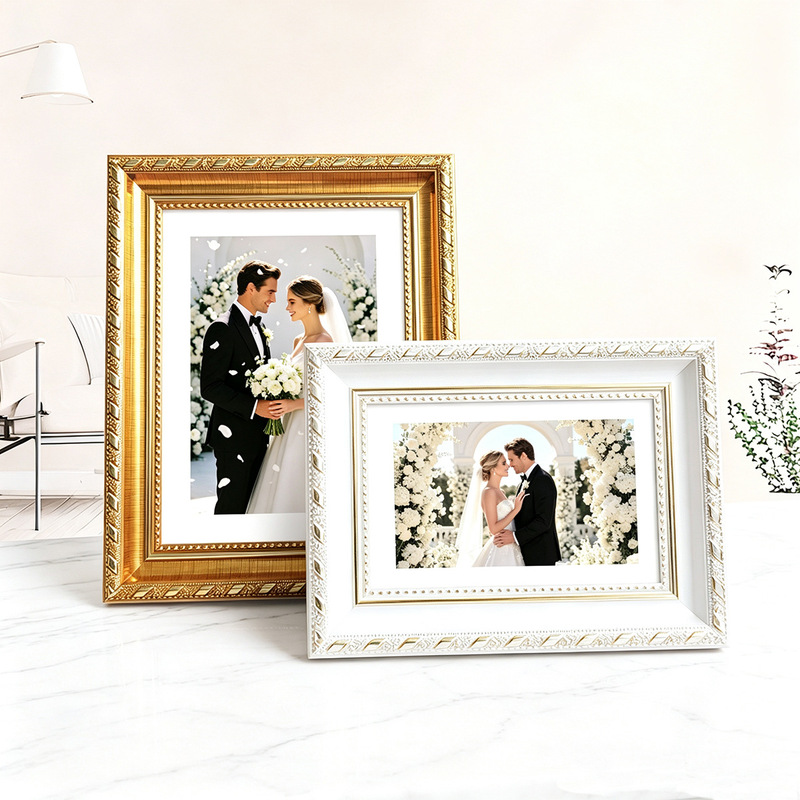 Vintage American-Style Wedding Photo Frame, Family Portrait Frame, Ps Foam Photo Display Stand, Sizes 6, 7, 8, 10inch A4, Wall-Mounted