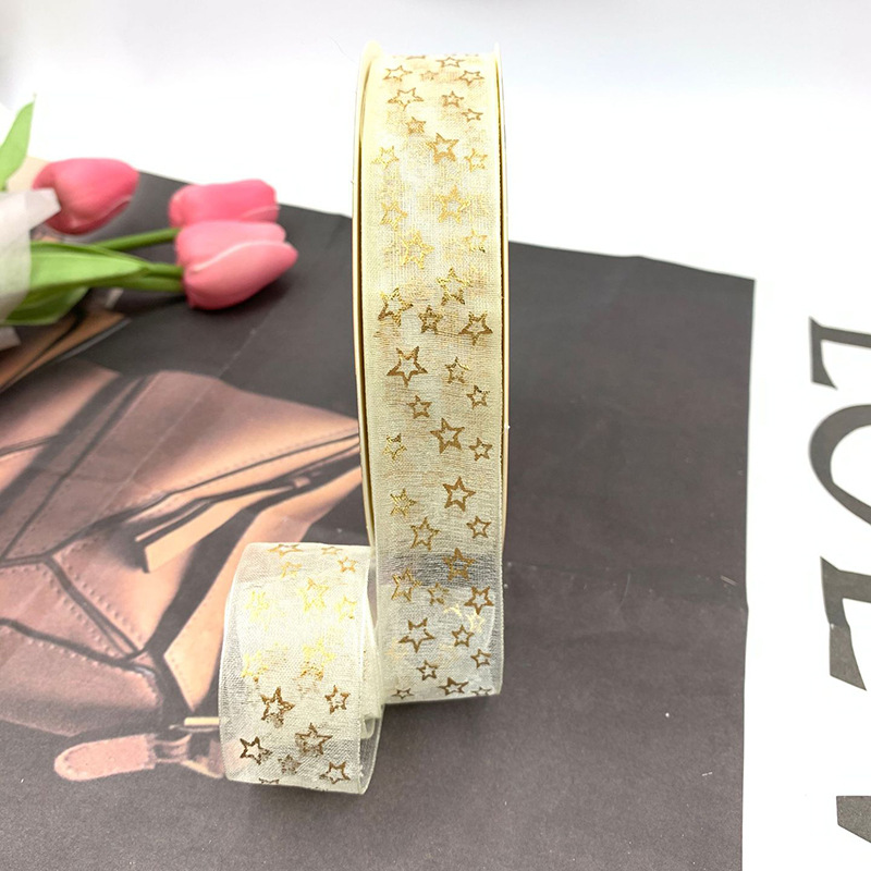 Nuevo soporte de barra de hilo de nieve transparente cinta hecha a mano láser cinta de estrella de cinco puntas cinta de embalaje de caja de regalo de flores