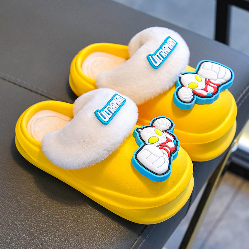 Zapatillas de algodón de invierno para niños, zapatillas de algodón para niños, bolsas impermeables de terciopelo calientes, zapatos de algodón caseros para niños