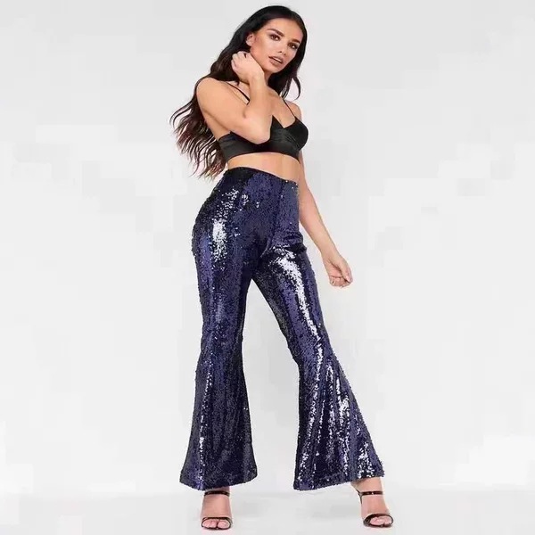 2023 new European and American sexy nightclub women's multi-color sequined flared trousers Amazon ebay AliExpress supply