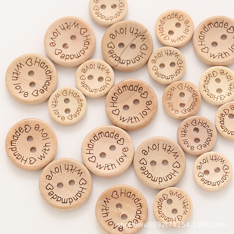 Natural wooden buckle bowl-shaped carved two-eye wooden button children's handmade DIY clothing accessories round log buckle
