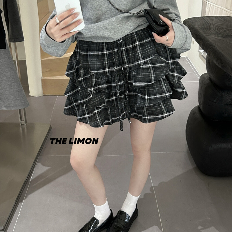 the limon柠檬绿茶2025秋季新款美式复古显瘦格纹半身裙女蛋糕裙|undefined