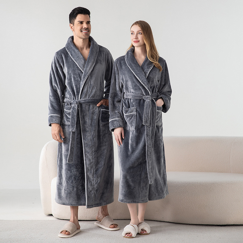 Cross-border Flannel Couples Bathrobe with Velvet Nightgown Women's Long Men's Bathrobe plus size Couples Pajamas Home Clothes Cross-border Flannel Couples Bathrobe with Velvet Nightgown Women's Long Men's Bathrobe plus size Couples Pajamas Home Clothes