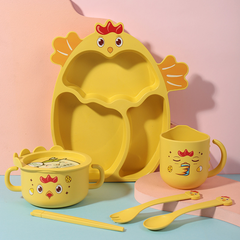 Amazon Bamboo Fiber Cartoon Divided Plates for Kids, Mealtime and Snack Plates, Simple and Cute Baby Kindergarten Tableware