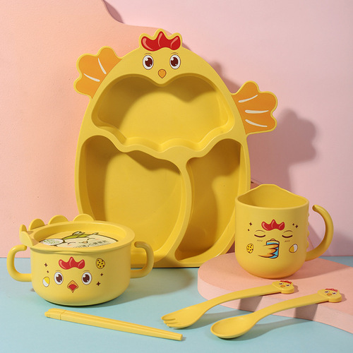 Amazon Bamboo Fiber Cartoon Divided Plates for Kids, Mealtime and Snack Plates, Simple and Cute Baby Kindergarten Tableware