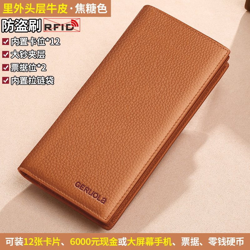 Cartera para mujer 2025 nueva capa superior de piel de vaca larga Lucky Cartera ligera y compacta Cartera simple de cuero de recolección de riqueza