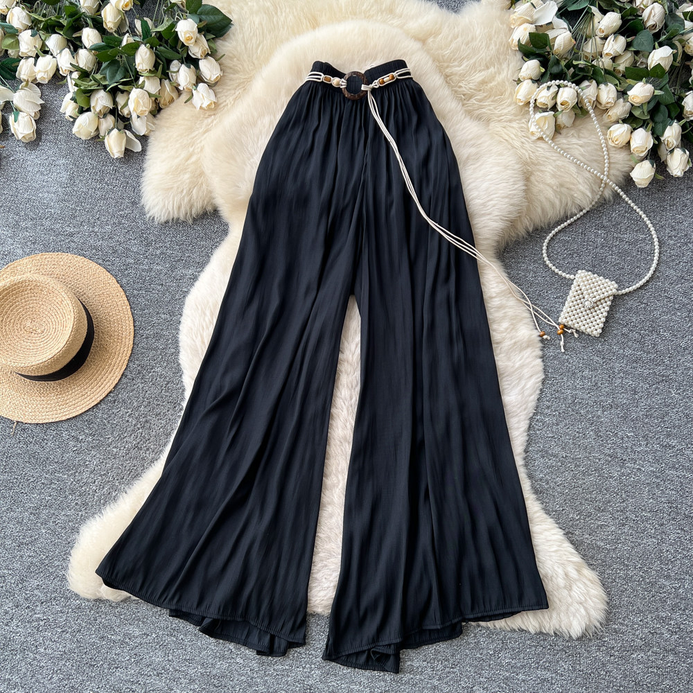 High-Waisted Wide-Leg Pants Korean Style Casual Women's Elastic Waistband Flattering Relaxed Fit For Commuting_ecoleips.com