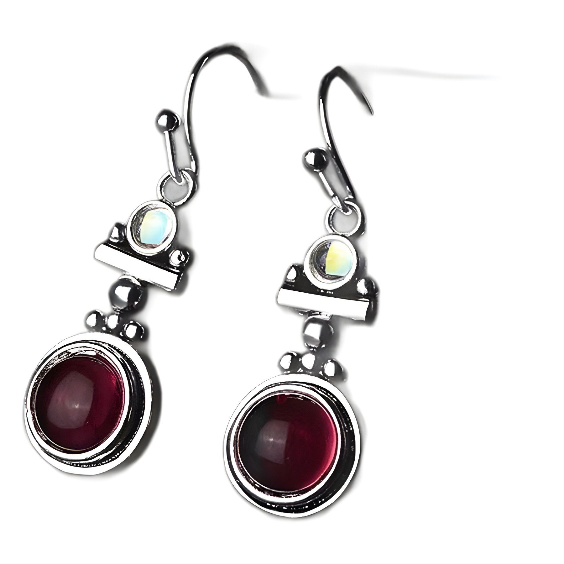 Amazon Retro Moonstone Red Agate Earrings for Women European and American Fashion Thai Silver Earrings Earrings
