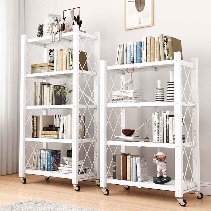 Estante de libros plegable fácil de pisar estante de almacenamiento para niños sala de estar dormitorio almacenar pequeño armario de libros de hierro forjado móvil image 4