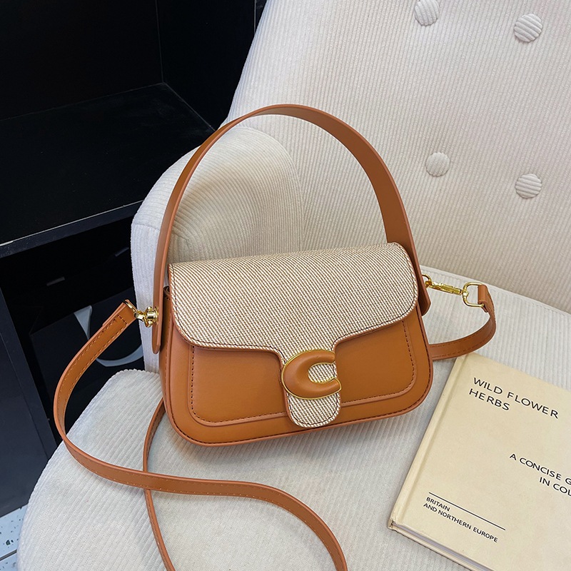 Bolsos de hombro empalmados en primavera, bolsos cuadrados de color de choque, bolsos de silla de montar de moda de nicho francés, bolsos de ocio