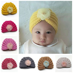 Indian Ethnic Style Baby Hat, Children's Handmade Cap, Flower Pattern Children's Hat, Autumn Warm Insulated Frayed Knitted Slouch Hat