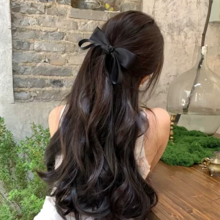 高级感立体黑色蝴蝶结飘带发夹女后脑勺弹簧夹优雅气质半扎发头饰