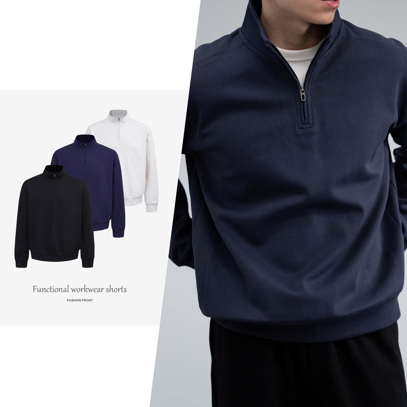 【Csmy】Gzx Zerotox Deconstructed Shoulder Pad Half-Zip Anti-Wrinkle Heavyweight Knit Stand Collar Sweatshirt for Men Spring