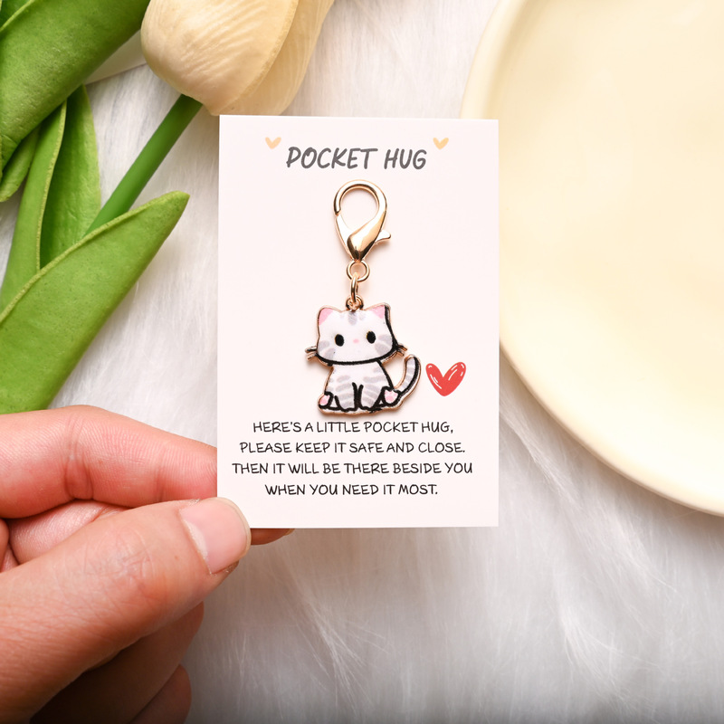 国境を越えたホットセール POCKET HUG 英語インスピレーションカード かわいい漫画の猫キーホルダー バッグペンダント|undefined