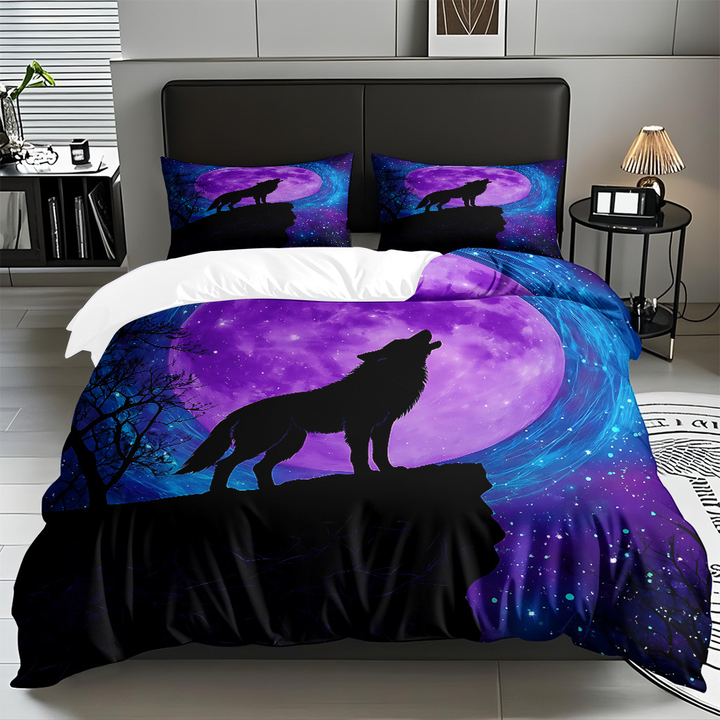 Impresión digital de patrón de lobo abrasivo conjunto de edredón suave transfronterizo pro-piel TEMU JIT venta directa de fábrica preferida