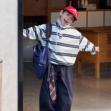 蓝钰25秋冬新品韩国童装中小童男童加厚加绒条纹花灰立领卫衣上衣