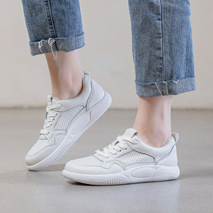 Top-Layer Cowhide White Shoes Women's 2025 Spring and Summer New Flat Shoes Comfortable Breathable All-Match Sports Casual Sneakers