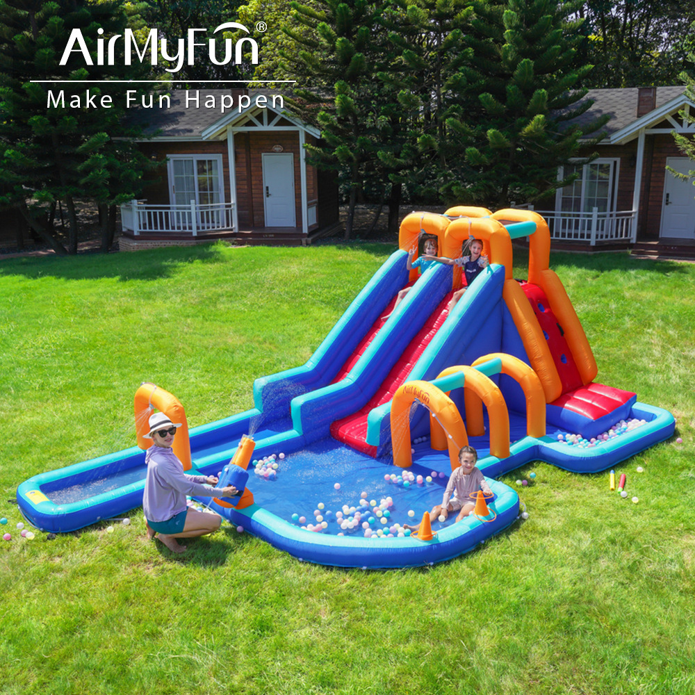Castillo inflable para niños, trampolín inflable para deportes al aire libre, castillo de juguete con rociador de agua, tobogán para patio de recreo infantil, fiesta acuática