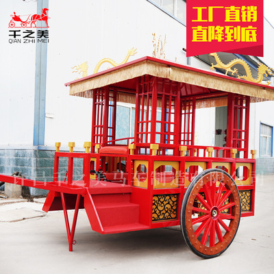 中式古代马车中国红大红喜庆吉祥婚礼马车马拉款复古两轮摄影道具|ru