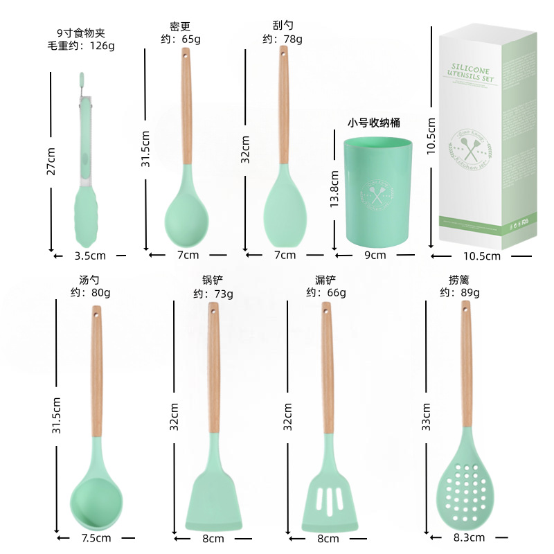 Paleta de silicona con mango de madera, pala de cocina doméstica, sartén antiadherente, cuchara especial, colador, cuchara de arroz, juego de utensilios de cocina resistentes a altas temperaturas image 19