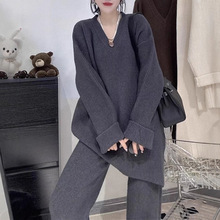 韩版宽松慵懒显瘦针织套装女秋冬新款高级感气质毛衣阔腿裤两件套