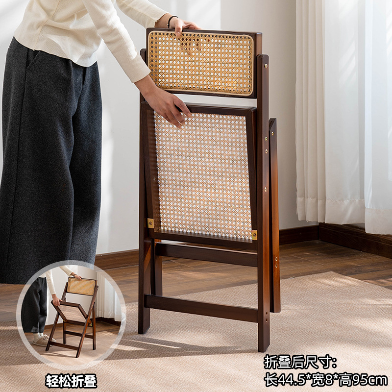 Silla plegable Silla de comedor de ratán Silla plegable simple para el hogar Silla de oficina transpirable Balcón retro Silla de respaldo de ocio