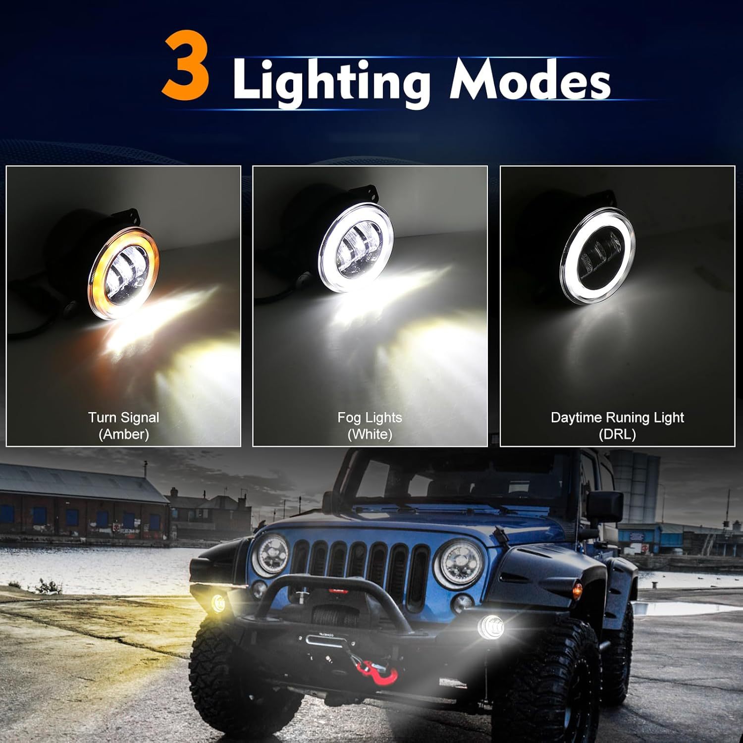Cross-Border In-Stock 30W Angel Eye Fog Lights Car Led Work Lights 4inch Wrangler Fog Light Modification Led Off-Road Lights