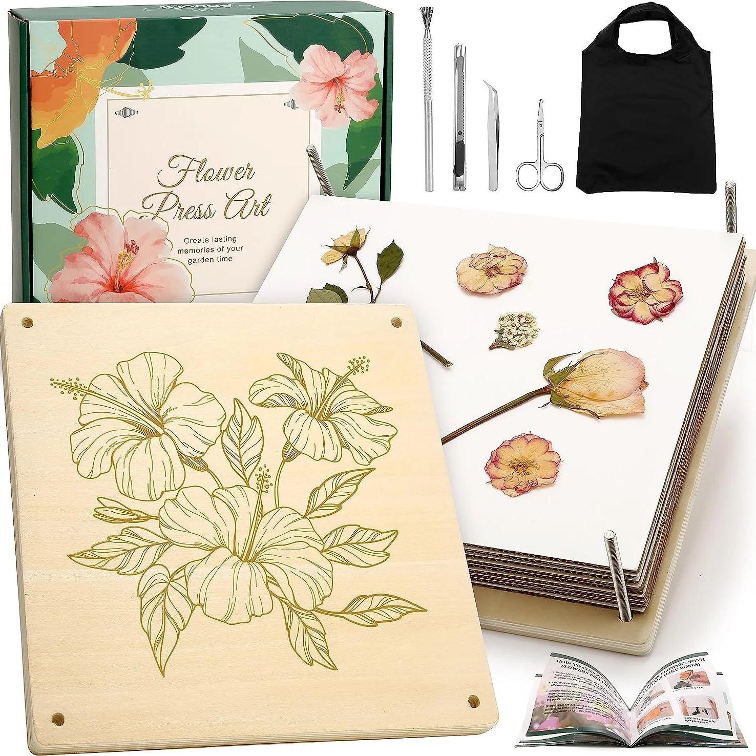 Dispositivo de estampado de madera, espécimen de flores de plantas, tablero de madera en relieve casero, herramienta de producción de dispositivo en relieve casero de bricolaje para niños