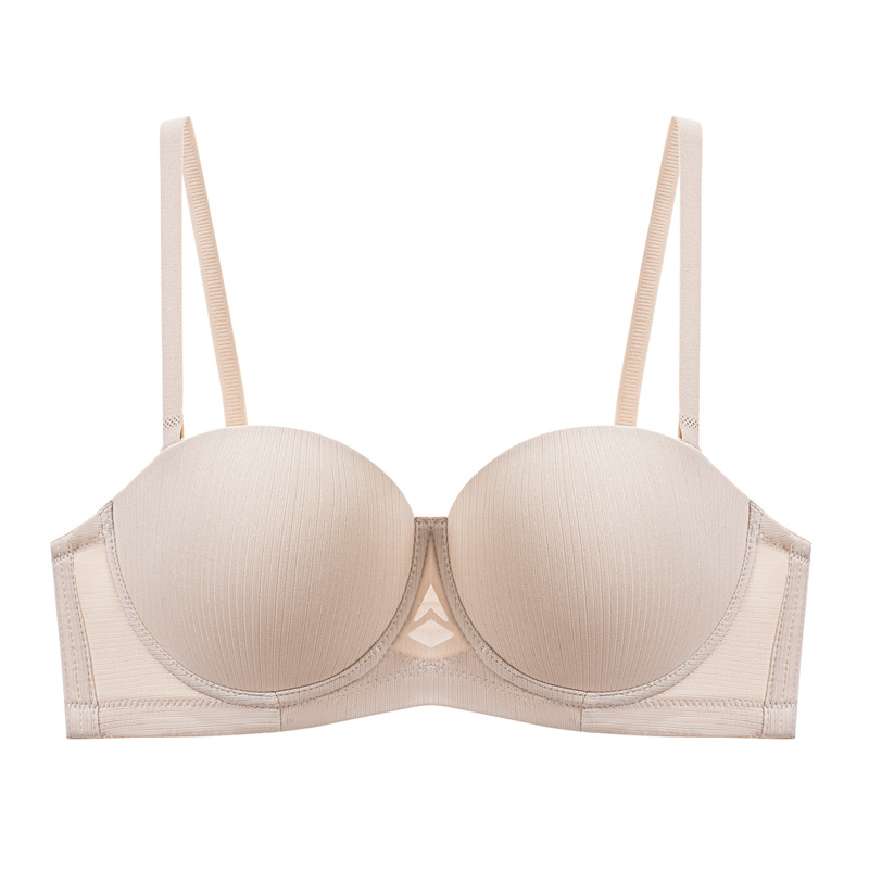 Inventario sexy ropa interior damas media taza brillante sin marcas sujetador de anillo de acero pequeño pecho reunido sin cinturón de hombro ropa interior sujetador