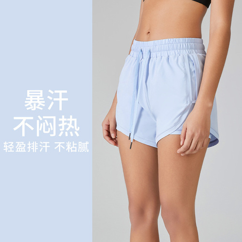 Cross-border European and American high-waist drawstring sports shorts women's slimming fitness pants running anti-exposure yoga shorts