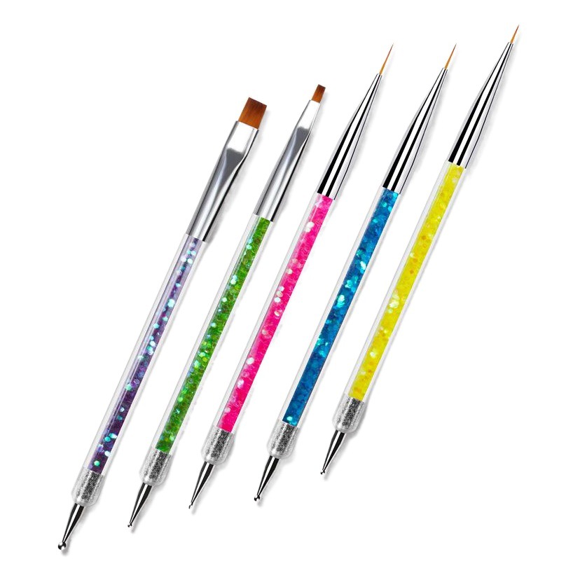 Yujia manicura herramientas al por mayor de doble cabeza rhinestone dibujo pluma lentejuelas paquete 5 piezas traje de doble uso pintura pluma