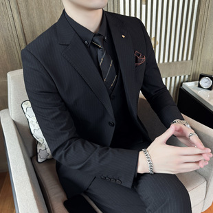 New products recommended men's suit business quality flat barge collar formal suit three-piece striped suit suit