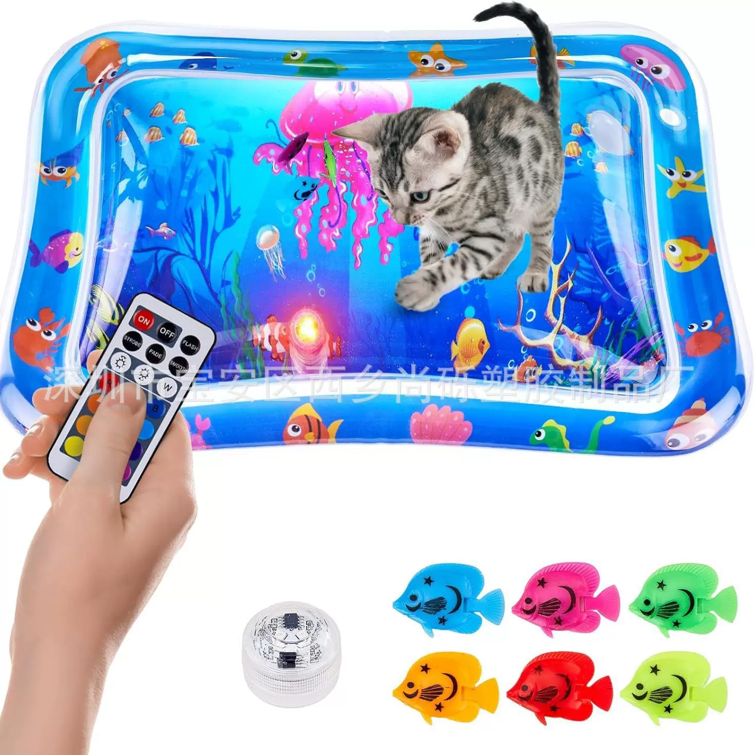 现货加厚0.5mm环保PVC宠物游戏水垫遥控LED灯光猫狗水垫冰垫玩具