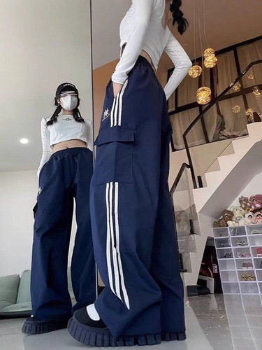 American high street hiphop overalls women's spring and summer loose straight hip-hop kpop dance dress wide-leg sweatpants